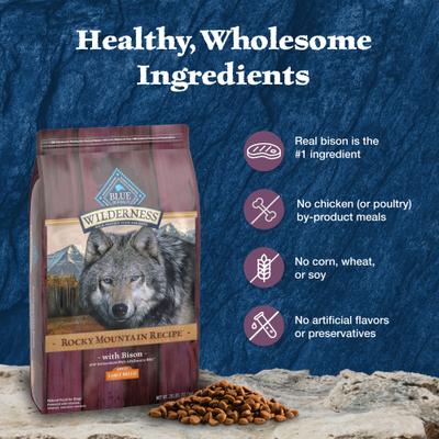 Show full view: Blue Buffalo Wilderness Rocky Mountain Recipe Large Breed Adult High Protein Natural Bison & Grain Dry Dog Food, 22-lb bag slide 6 of 10