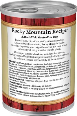Show full view: Blue Buffalo Wilderness Rocky Mountain Recipe Red Meat Dinner Adult Grain-Free Canned Dog Food, 12.5-oz can, bundle of 24  slide 3 of 9