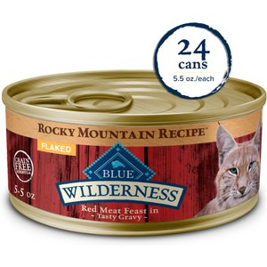 Blue Buffalo Wilderness Rocky Mountain Recipe Red Meat in Tasty Gravy Chicken-Free Grain-Free Flaked Wet Cat Food, 5.5-oz can, 24 count