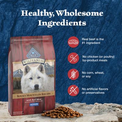 Show full view: Blue Buffalo Wilderness Rocky Mountain Recipe Senior High Protein Natural Red Meat & Grain Dry Dog Food, 28-lb bag slide 7 of 12