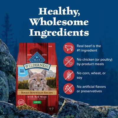 Show full view: Blue Buffalo Wilderness Rocky Mountain Recipe with Red Meat Adult Grain-Free Dry Cat Food, 10-lb bag slide 7 of 12