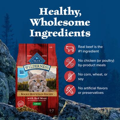 Show full view: Blue Buffalo Wilderness Rocky Mountain Recipe with Red Meat Adult Grain-Free Dry Cat Food, 4-lb bag slide 7 of 12