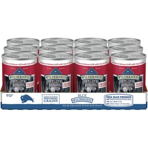 Blue Buffalo Wilderness Salmon & Chicken Grill with Oats & Barley Adult Wet Dog Food, 12.5-oz can, case of 12