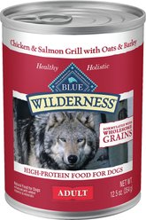 Blue Buffalo Wilderness Salmon & Chicken Grill with Oats & Barley Adult Wet Dog Food, 12.5-oz can, case of 12 slide 2 of 8