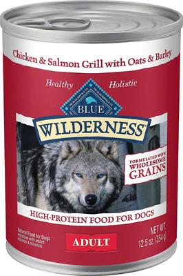 Show full view: Blue Buffalo Wilderness Salmon & Chicken Grill with Oats & Barley Adult Wet Dog Food, 12.5-oz, case of 12 + Blue Buffalo Wilderness Beef & Chicken Grill with Oats & Barley Adult Wet Dog Food, 12.5-oz, case of 12 slide 2 of 8