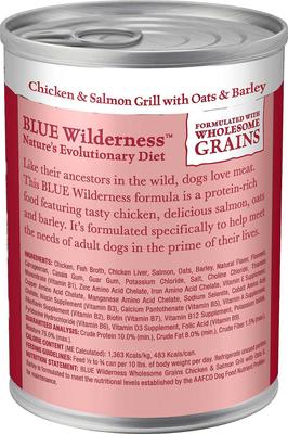 Show full view: Blue Buffalo Wilderness Salmon & Chicken Grill with Oats & Barley Adult Wet Dog Food, 12.5-oz, case of 12 + Blue Buffalo Wilderness Beef & Chicken Grill with Oats & Barley Adult Wet Dog Food, 12.5-oz, case of 12 slide 3 of 8