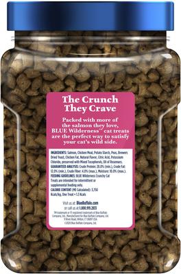 Show full view: Blue Buffalo Wilderness Salmon Formula Crunchy Grain-Free Cat Treats, 12-oz tub slide 3 of 12