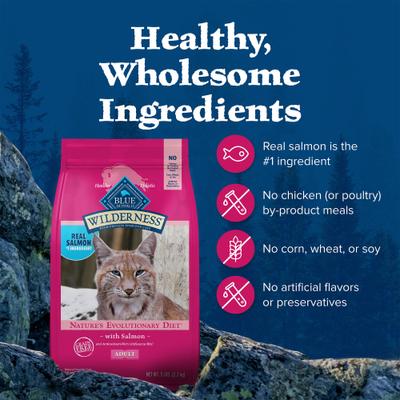 Show full view: Blue Buffalo Wilderness Salmon Recipe Grain-Free Dry Cat Food, 5-lb bag slide 7 of 12