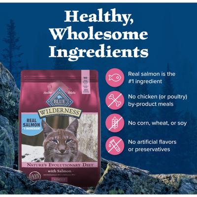 Show full view: Blue Buffalo Wilderness Salmon Recipe Grain-Free Dry Cat Food, 9.5-lb bag slide 7 of 12