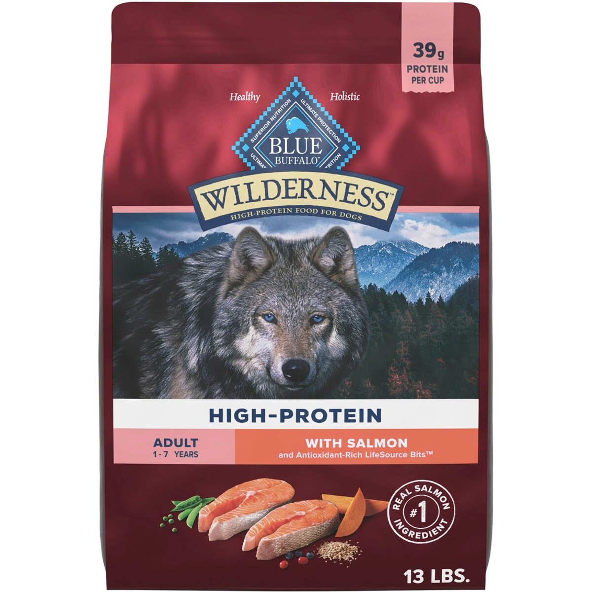 Blue Buffalo Wilderness Salmon Recipe High-Protein Adult Dry Dog Food, 13-lb bag