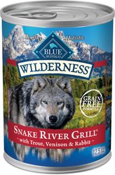 Blue Buffalo Wilderness Snake River Grill Trout, Venison & Rabbit Formula Grain-Free Canned Dog Food, 12.5-oz, case of 12
