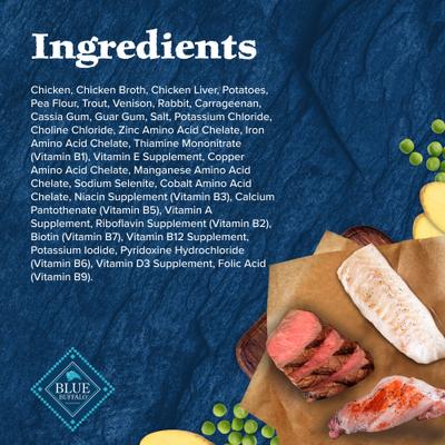 Show full view: Blue Buffalo Wilderness Snake River Grill Trout, Venison & Rabbit Formula Grain-Free Canned Dog Food, 12.5-oz, case of 12 slide 6 of 12