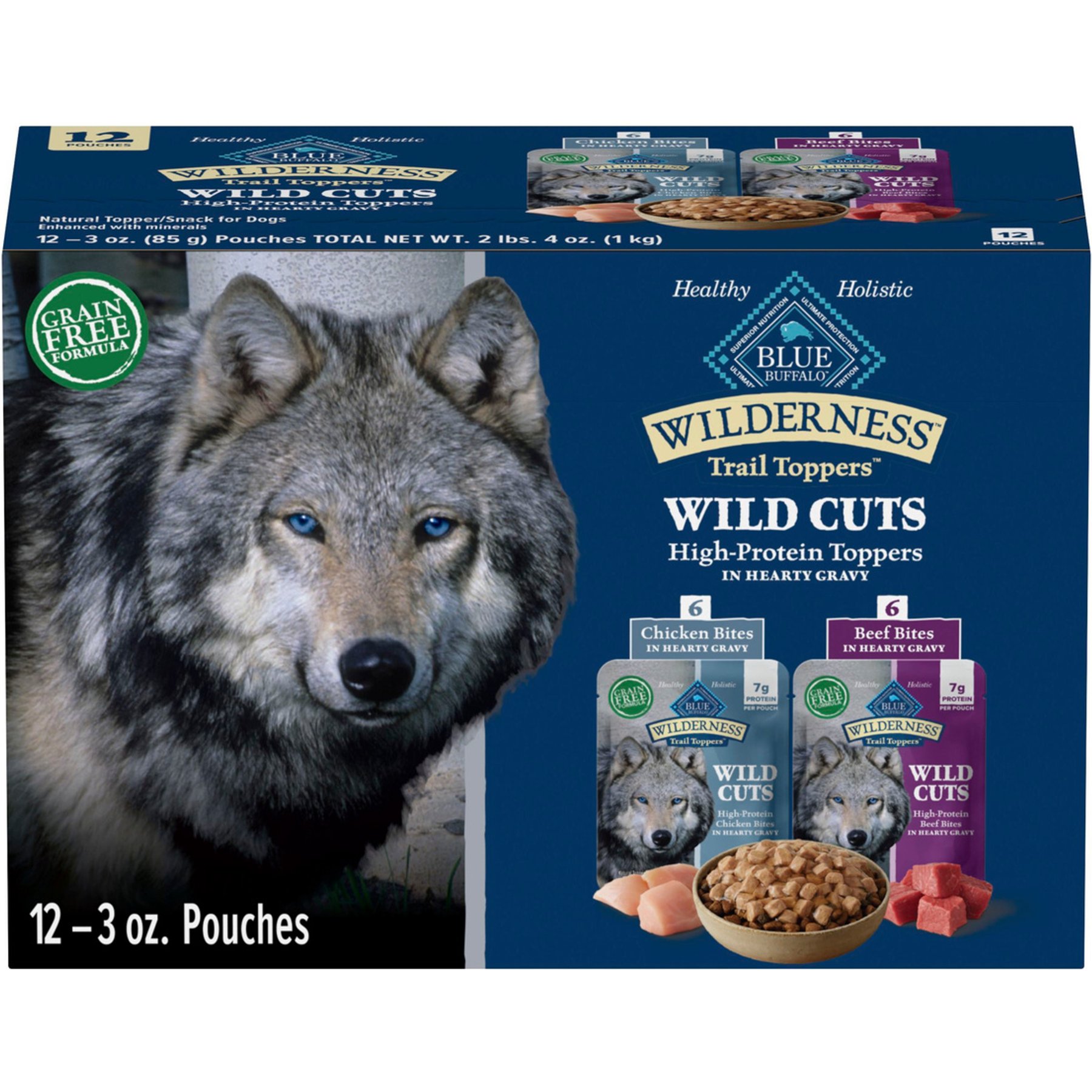 Blue Buffalo Wilderness Trail Toppers Wild Cuts Chicken & Beef Flavors Variety Pack Wet Dog Food, 3-oz pouch, case of 12