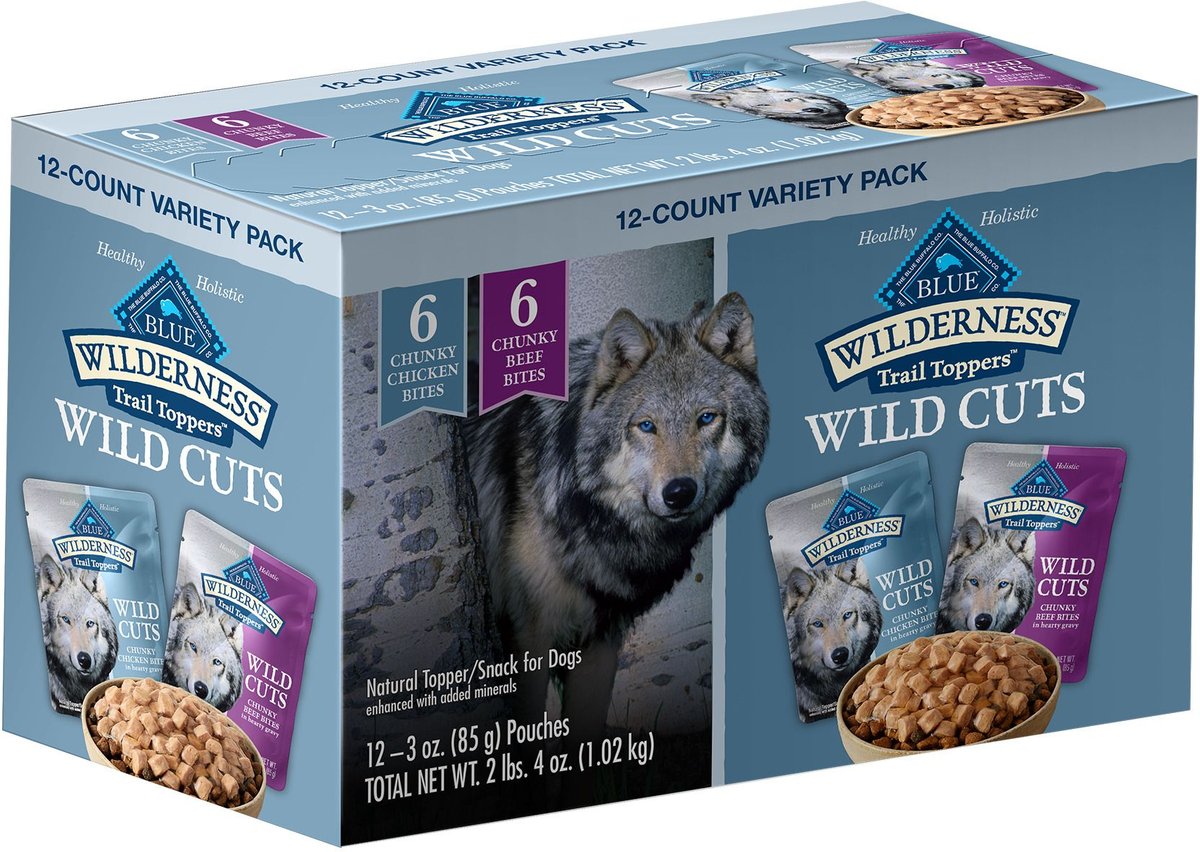 Blue Buffalo Wilderness Trail Toppers Wild Cuts Chicken & Beef Flavors Variety Pack Wet Dog Food, 3-oz pouch, case of 12