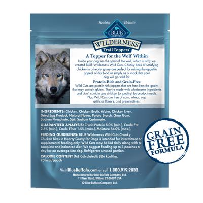 Show full view: Blue Buffalo Wilderness Trail Toppers Wild Cuts Chunky Chicken Bites in Hearty Gravy Grain-Free Dog Food Topper, 3-oz, case of 24 slide 3 of 11