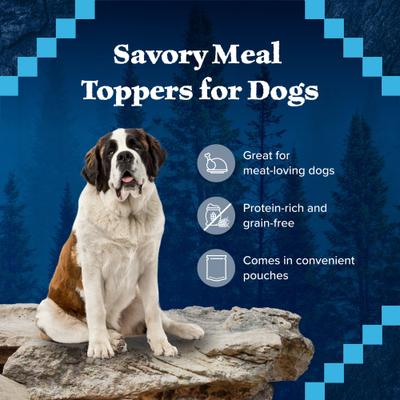 Show full view: Blue Buffalo Wilderness Trail Toppers Wild Cuts Chunky Chicken Bites in Hearty Gravy Grain-Free Dog Food Topper, 3-oz, case of 24 slide 5 of 11