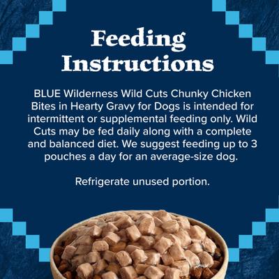 Show full view: Blue Buffalo Wilderness Trail Toppers Wild Cuts Chunky Chicken Bites in Hearty Gravy Grain-Free Dog Food Topper, 3-oz, case of 24 slide 9 of 11