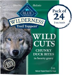 Blue Buffalo Wilderness Trail Toppers Wild Cuts Chunky Duck Bites in Hearty Gravy Grain-Free Dog Food Topper, 3-oz, case of 24