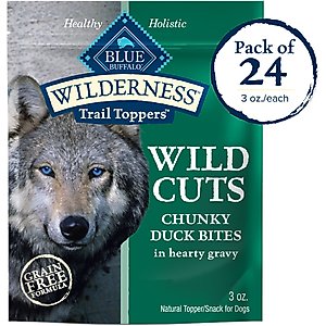 Blue Buffalo Wilderness Trail Toppers Wild Cuts Chunky Duck Bites in Hearty Gravy Grain-Free Dog Food Topper, 3-oz, case of 24