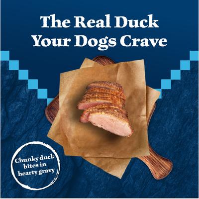 Show full view: Blue Buffalo Wilderness Trail Toppers Wild Cuts Chunky Duck Bites in Hearty Gravy Grain-Free Dog Food Topper, 3-oz, case of 24 slide 4 of 12