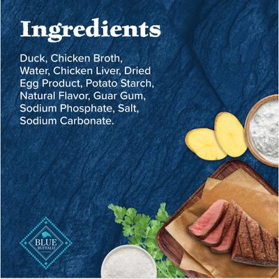 Show full view: Blue Buffalo Wilderness Trail Toppers Wild Cuts Chunky Duck Bites in Hearty Gravy Grain-Free Dog Food Topper, 3-oz, case of 24 slide 6 of 12