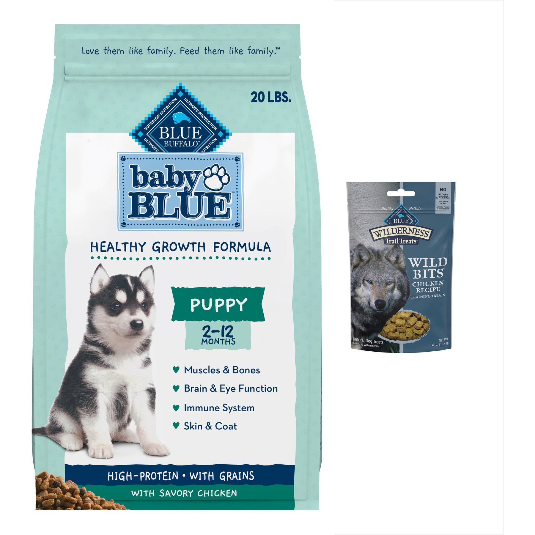 Blue Buffalo Wilderness Trail Treats Chicken Wild Bits Training Treats + High Protein Puppy Chicken Dry Dog Food