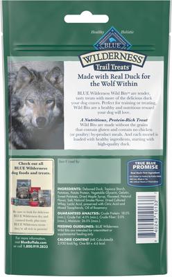 Show full view: Blue Buffalo Wilderness Trail Treats Duck Wild Bits Grain-Free Training Dog Treats, 4-oz bag, bundle of 2 slide 4 of 12