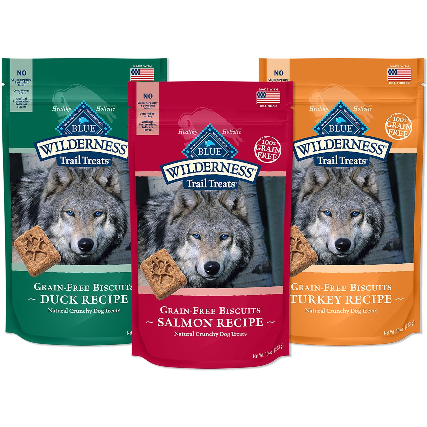 Blue Buffalo Wilderness Trail Treats Grain-Free Variety Pack Crunchy Dog Treats Biscuits, 10-oz bag, 3 count