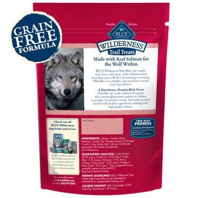 Show full view: Blue Buffalo Wilderness Trail Treats Wild Bits Salmon Recipe Grain-Free Dog Training Treats, 4-oz bag slide 3 of 12