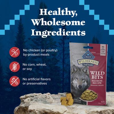 Show full view: Blue Buffalo Wilderness Trail Treats Wild Bits Salmon Recipe Grain-Free Dog Training Treats, 4-oz bag slide 8 of 12