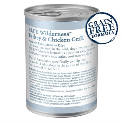 Show full view: Blue Buffalo Wilderness Turkey & Chicken Grill Grain-Free Canned Dog Food, 12.5-oz, case of 12 slide 3 of 12