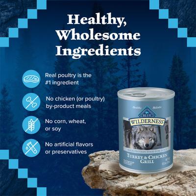 Show full view: Blue Buffalo Wilderness Turkey & Chicken Grill Grain-Free Canned Dog Food, 12.5-oz, case of 12 slide 7 of 12