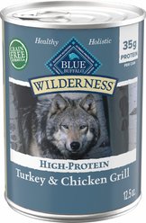 Blue Buffalo Wilderness Turkey & Chicken Grill Grain-Free Canned Dog Food, 12.5-oz can, case of 12