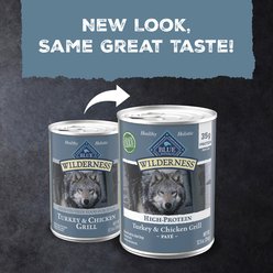 Blue Buffalo Wilderness Turkey & Chicken Grill Grain-Free Canned Dog Food, 12.5-oz can, case of 12 slide 2 of 9