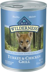 Blue Buffalo Wilderness Turkey & Chicken Grill Grain-Free Puppy Canned Dog Food, 12.5-oz, case of 12