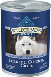 Blue Buffalo Wilderness Turkey & Chicken Grill Grain-Free Senior Canned Dog Food, 12.5-oz, case of 12