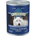 Blue Buffalo Wilderness Turkey & Chicken Grill Grain-Free Senior Canned Dog Food, 12.5-oz, case of 12