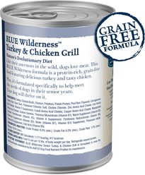 Blue Buffalo Wilderness Turkey & Chicken Grill Grain-Free Senior Canned Dog Food, 12.5-oz, case of 12 slide 2 of 9