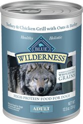 Blue Buffalo Wilderness Turkey & Chicken Grill with Oats & Barley Adult Wet Dog Food, 12.5-oz can, case of 12
