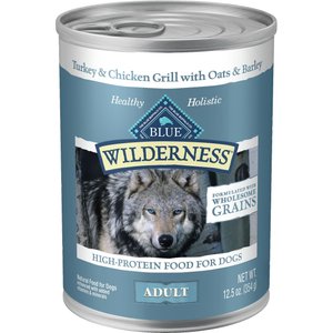 Blue Buffalo Wilderness Turkey & Chicken Grill with Oats & Barley Adult Wet Dog Food, 12.5-oz can, case of 12