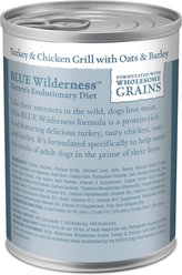 Blue Buffalo Wilderness Turkey & Chicken Grill with Oats & Barley Adult Wet Dog Food, 12.5-oz can, case of 12 slide 2 of 9