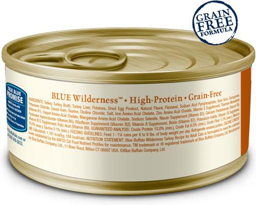 Show full view: Blue Buffalo Wilderness Turkey Grain-Free Canned Cat Food, 5.5-oz, case of 24 slide 3 of 12
