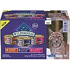 Blue Buffalo Wilderness Variety Pack Adult High Protein Natural Chicken, Salmon, Turkey Pate Wet Cat Food, 5.5-oz can, case of 24