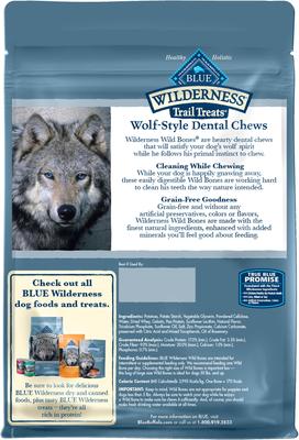 Show full view: Blue Buffalo Wilderness Wild Bones Grain-Free Large Dental Dog Treats, 27-oz bag, bundle of 2 slide 3 of 11