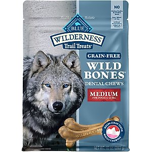 Blue Buffalo Wilderness Wild Bones Grain-Free Medium Dental Dog Treats, 10-oz bag, count varies