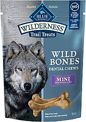 Blue Buffalo Wilderness Wild Bones Grain-Free Mini Dental Dog Treats, 10-oz bag, count varies