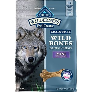 Blue Buffalo Wilderness Wild Bones Grain-Free Mini Dental Dog Treats, 27-oz bag, count varies
