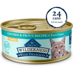 Blue Buffalo Wilderness Wild Delights Adult Chicken & Trout Recipe in Tasty Gravy High-Protein Grain-Free Flaked Wet Cat Food, 5.5-oz can, 24 count