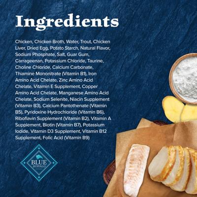 Show full view: Blue Buffalo Wilderness Wild Delights Adult Chicken & Trout Recipe in Tasty Gravy High-Protein Grain-Free Flaked Wet Cat Food, 5.5-oz can, 24 count slide 6 of 12