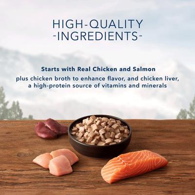 Show full view: Blue Buffalo Wilderness Wild Delights Chicken & Salmon in Tasty Gravy Grain-Free Canned Cat Food, 3-oz, case of 24 slide 5 of 10